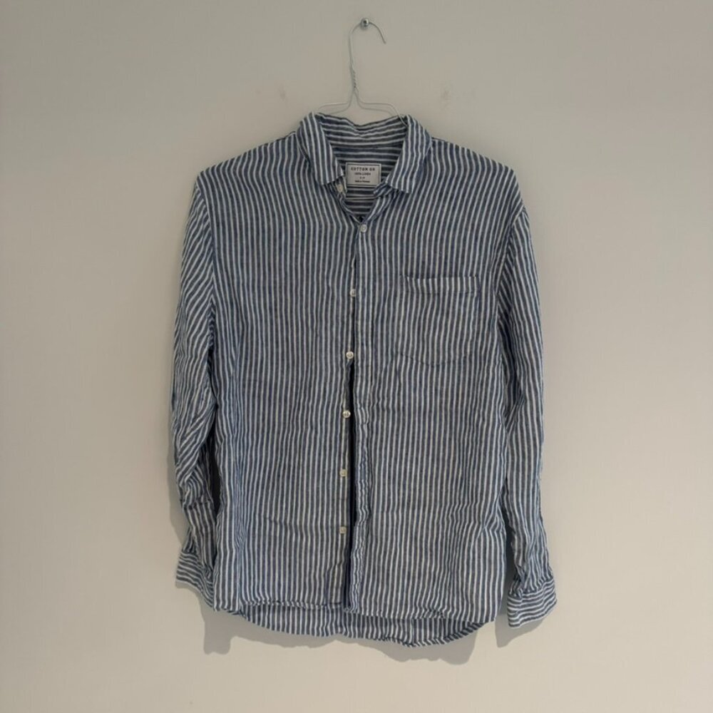 Cotton On Blue and White Linen Stripped Button Up Size Small Like New